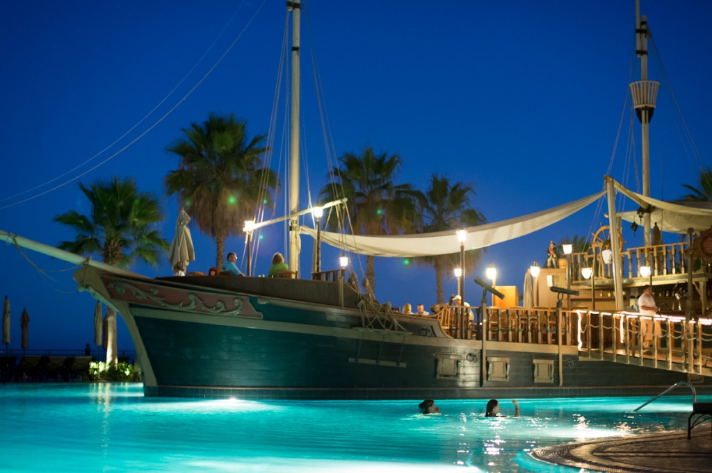 Pirate Ship Restaurant in the main pool at Villa del Arco Timeshare in Cabo San Lucas Mexico